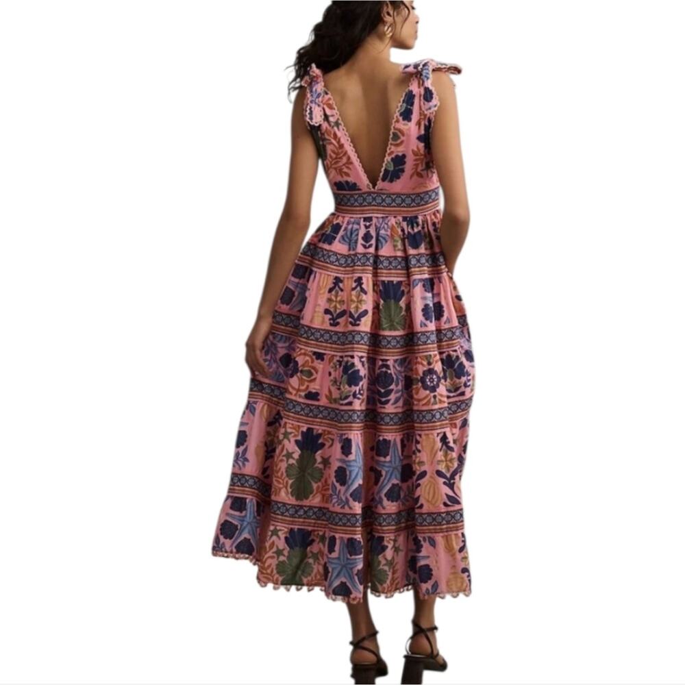 Farm Rio New Anthropologie Seashell Tapestry Midi Dress Pink Size S NWT - Picture 12 of 16